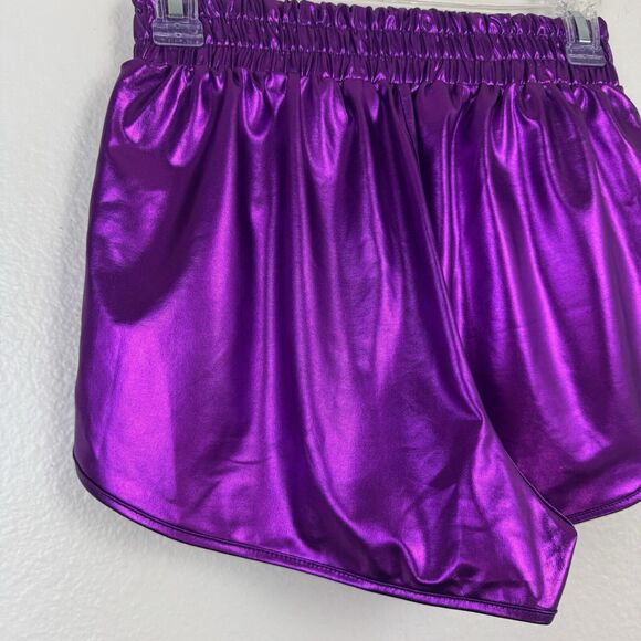 NWT Pesion Metallic Purple Hot Shorts High Waist Rave Festival Pockets Medium - Picture 11 of 13